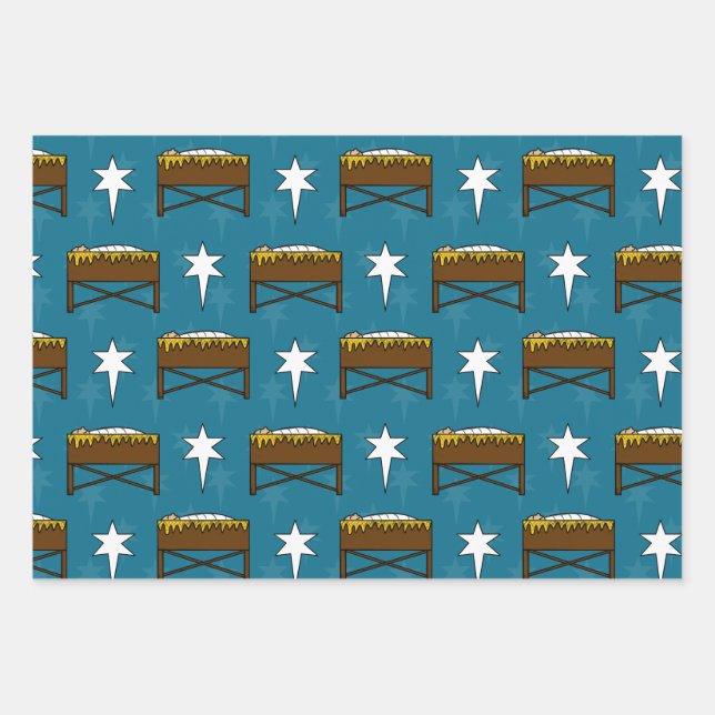 Weihnachts-Krippe Jesus Manger Muster Geschenkpapier Set (Vorderseite)