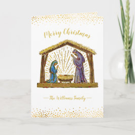 Weihnachts-Krippe Manger White Gold Typografie Feiertagskarte