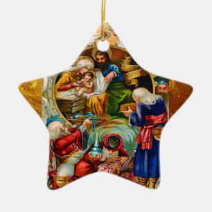 Weihnachts-Krippen-Stern-Ornament Keramikornament