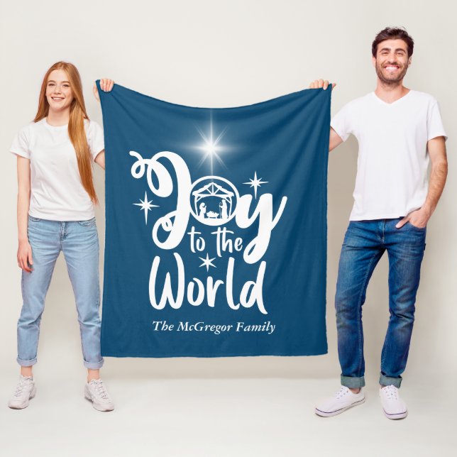 Weihnachts-Krippenfreude für die Welt Blau und Wei Fleecedecke (Beispiel)