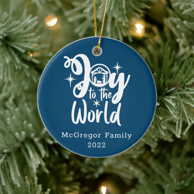 Weihnachts-Krippenfreude für die Welt Blau und Wei Keramik Ornament (Baum)