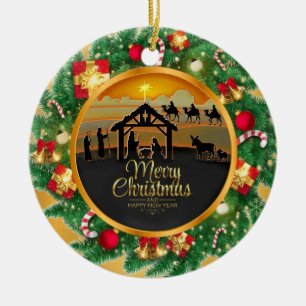 Weihnachts-Krippenszene Jesuskind in der Krippe Keramik Ornament