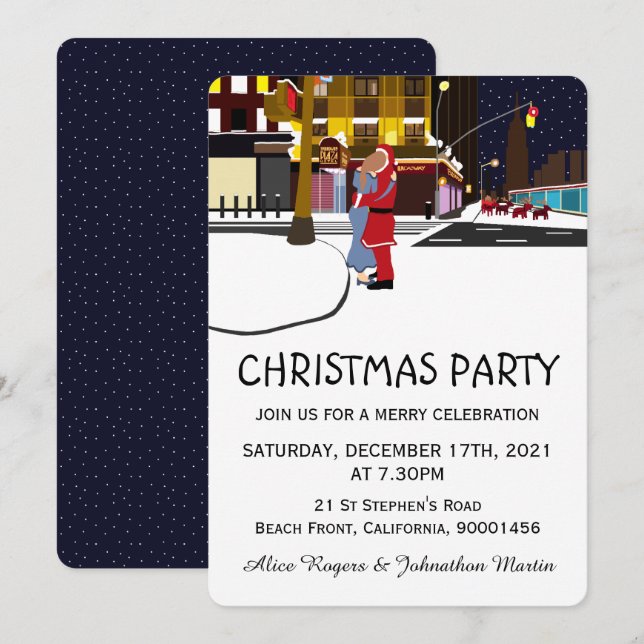 Weihnachts-Kuss am Broadway - Einladung (Vorne/Hinten)