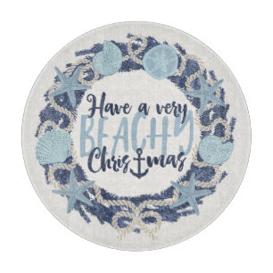 Weihnachts-Küsten-Tropen-Meeresschalen-Kranz -Blau Schneidebrett