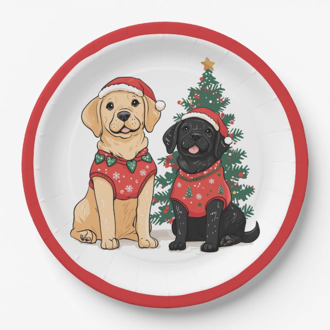 Weihnachts-Labrador Retriever Hunde Pappteller (Vorderseite)