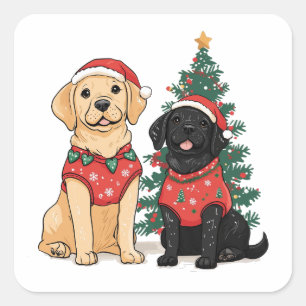Weihnachts-Labrador Retriever Hunde Quadratischer Aufkleber