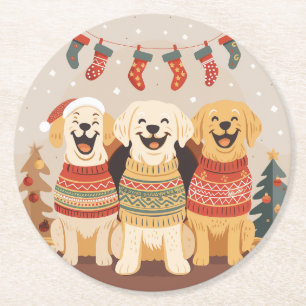 Weihnachts-Labrador Retriever Hunde Runder Pappuntersetzer