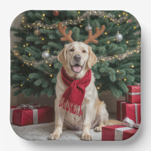 Weihnachts-Labrador Retriever mit Antlern Pappteller