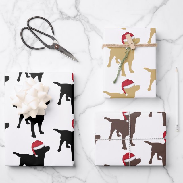 Weihnachts Labrador Schwarz Gelb und Schokolade Geschenkpapier Set (Vorderseite)