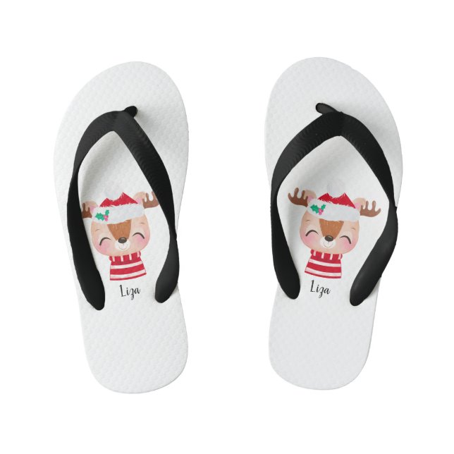 Weihnachts-Lächeln Rentier-Gesicht Kinderbadesandalen (Fußbett)