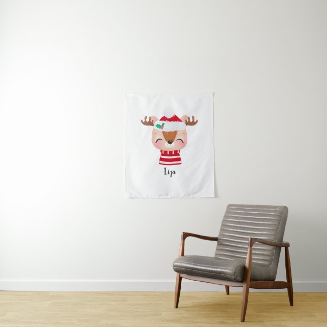 Weihnachts-Lächeln Rentier-Gesicht Wandteppich (Beispiel)