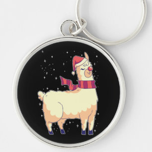 Weihnachts-Lama mit Santa-Hut-Geschenk für Alpaka- Schlüsselanhänger