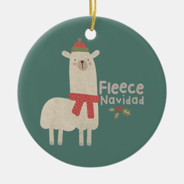 Weihnachts-Lama-Pun: Fleece Navidad Keramik Ornament (Vorne)