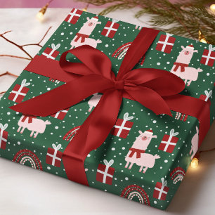 Weihnachts-Lamas Regenbogen Geschenke Rot Grün Geschenkpapier