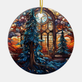 Weihnachts Landschaft Buntglas Stil Keramik Ornament