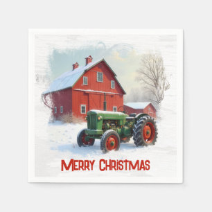 Weihnachts-Landwirtschaftstraktor und rote Scheune Serviette