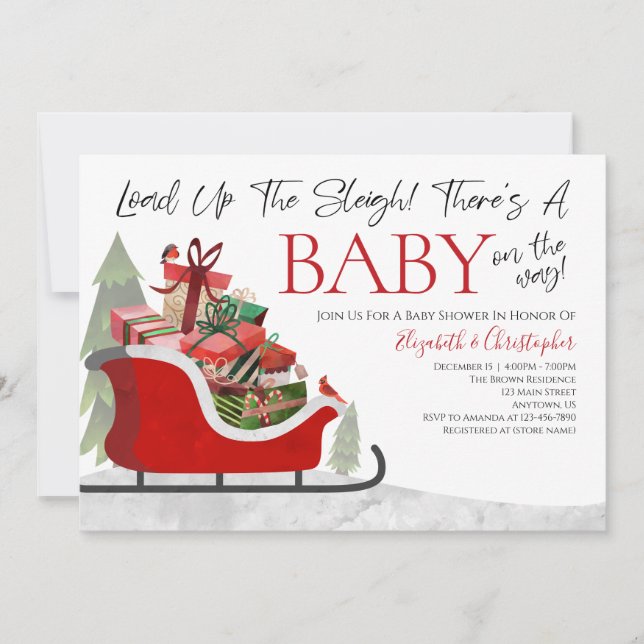 Weihnachts-Last Up Sleigh Winter Baby Dusche Einladung (Vorderseite)