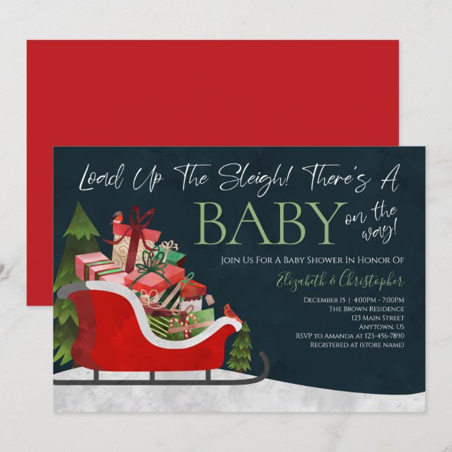 Weihnachts-Last Up Sleigh Winter Baby Dusche Einladung (Vorne/Hinten)