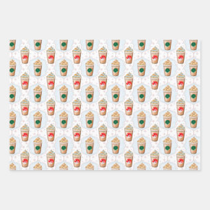 Weihnachts-Latte-Ogee-Schneeflocken-Muster Geschenkpapier Set