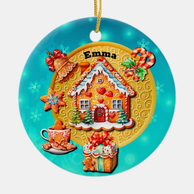Weihnachts-Lebkuchen Candy House und Neujahr Keramik Ornament (Vorne)