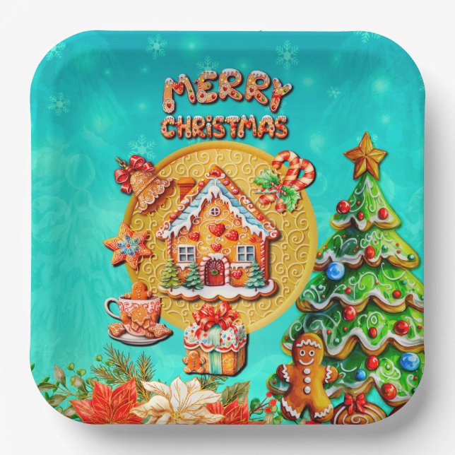 Weihnachts-Lebkuchen Candy House und Neujahr Pappteller (Vorderseite)