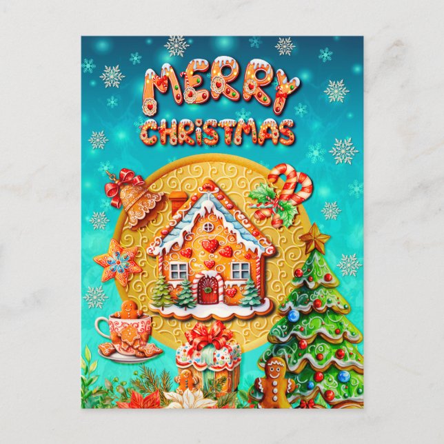 Weihnachts-Lebkuchen Candy House und Neujahr Postkarte (Vorderseite)