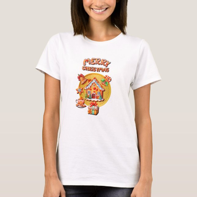 Weihnachts-Lebkuchen Candy House und Neujahr T-Shirt (Vorderseite)