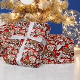Weihnachts-Lebkuchen-Cookies auf Red Gift Wrap Geschenkpapier