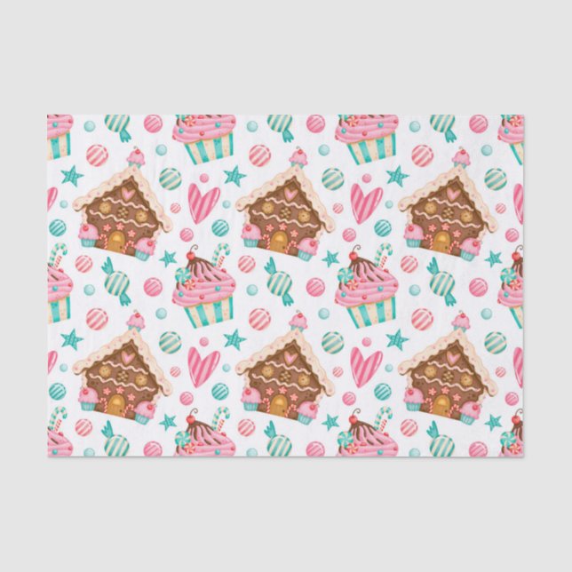 Weihnachts-Lebkuchen-Haus, Candy & Cupcakes Seidenpapier (Vorderseite)