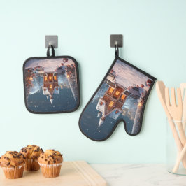 Weihnachts-Lebkuchen-Haus Starry Night Ofenhandschuh & Topflappen-Set