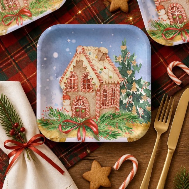 Weihnachts-Lebkuchen-Haus Wasserfarbe Pappteller (Von Creator hochgeladen)
