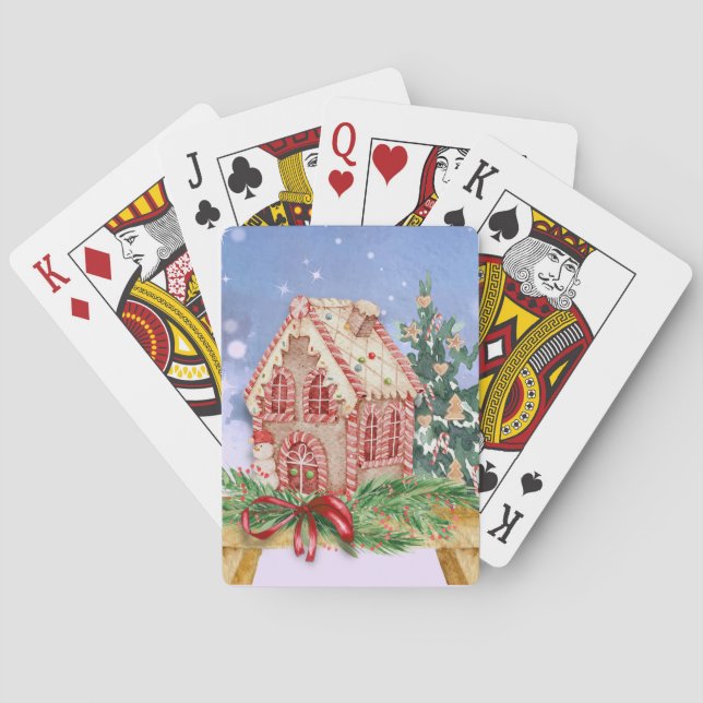 Weihnachts-Lebkuchen-Haus Wasserfarbe Spielkarten (Rückseite)