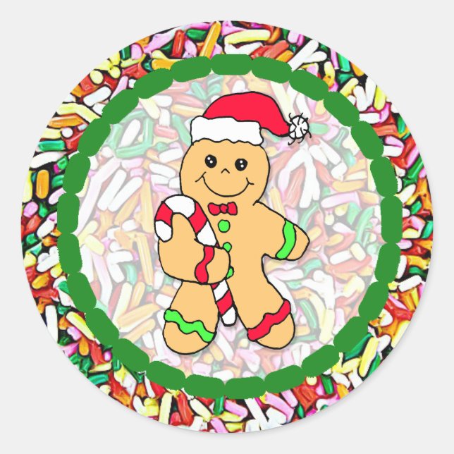 Weihnachts-Lebkuchen Mann Candy Sprinkles Runder Aufkleber (Vorderseite)