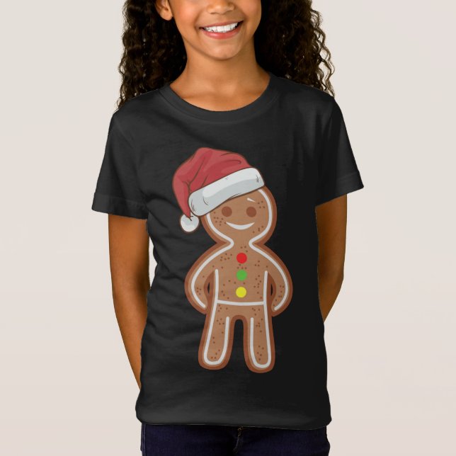 Weihnachts-Lebkuchen Mann Cookie Weihnachtsmannmüt T-Shirt (Vorderseite)