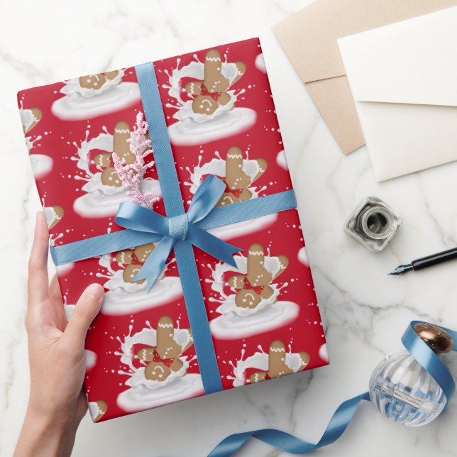 Weihnachts-Lebkuchen Mann in Milk Splash Geschenkpapier (Schenken)