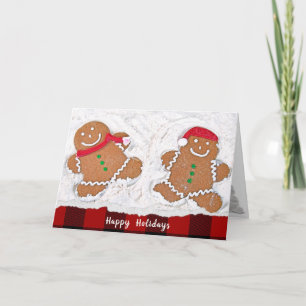 Weihnachts-Lebkuchen Mann Schneegel mit karierten Feiertagskarte
