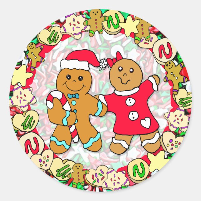 Weihnachts-Lebkuchen-Mann und Frau Candy Sprinkle Runder Aufkleber (Vorderseite)