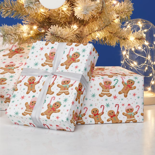 Weihnachts-Lebkuchen Männer halten Kerzenleuchten Geschenkpapier (Feiertage)