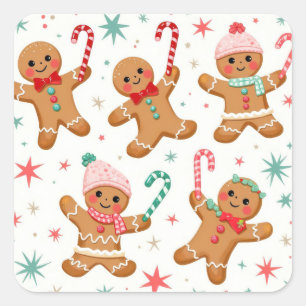Weihnachts-Lebkuchen Männer halten Kerzenleuchten Quadratischer Aufkleber
