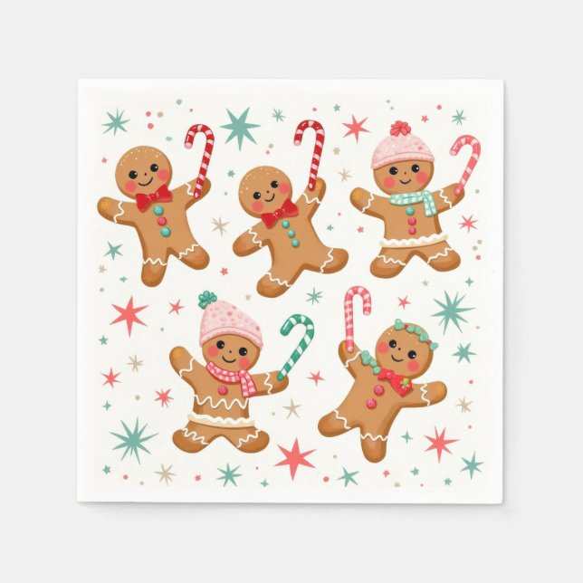 Weihnachts-Lebkuchen Männer halten Kerzenleuchten Serviette (Vorderseite)