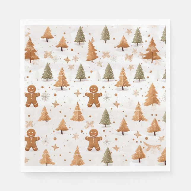 Weihnachts-Lebkuchen Männer und Schneeflocken Serviette (Vorderseite)