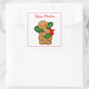 Weihnachts-Lebkuchen-Person-Stickers Quadratischer Aufkleber