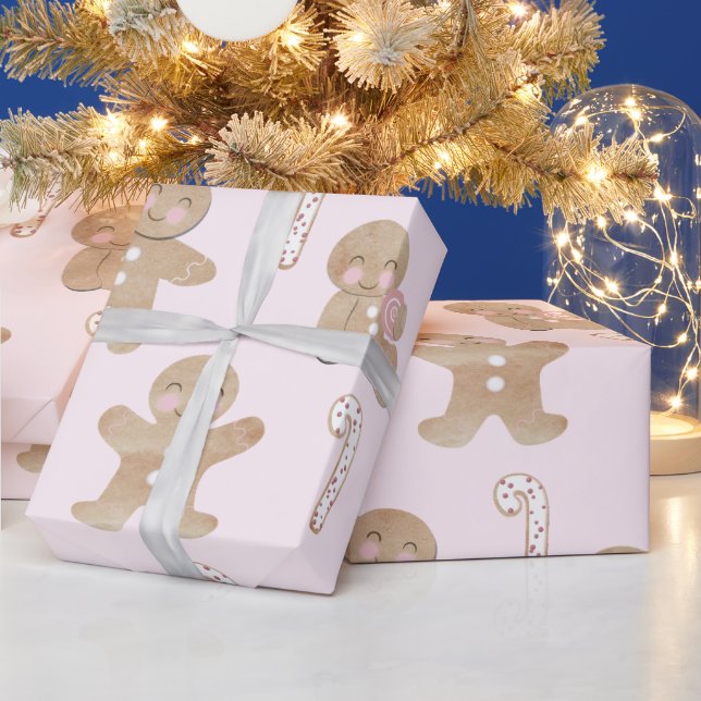Weihnachts-Lebkuchen Pink Wrapping Paper Geschenkpapier (Feiertage)