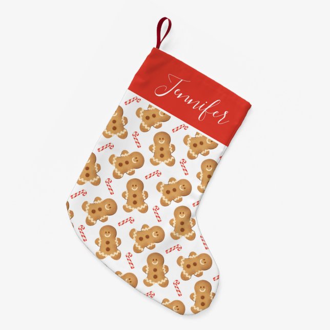 Weihnachts-Lebkuchen und Candy Cane Muster Kleiner Weihnachtsstrumpf (Vorderansicht (hängend))