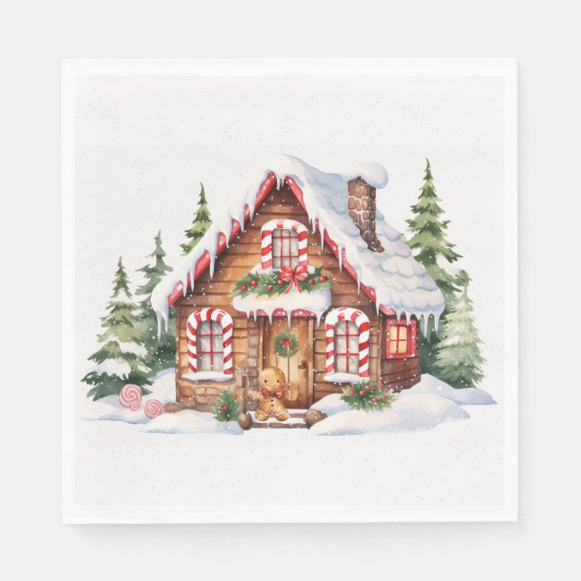 Weihnachts-Lebkuchenhaus im Schnee Serviette (Vorderseite)