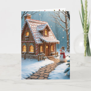 Weihnachts-Lebkuchenhaus mit Schneemann Karte