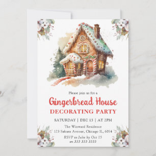 Weihnachts-Lebkuchenhäuschen-Dekorationsparty Einladung