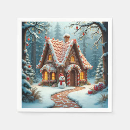 Weihnachts-Lebkuchenhäuschen mit Schneemann Serviette
