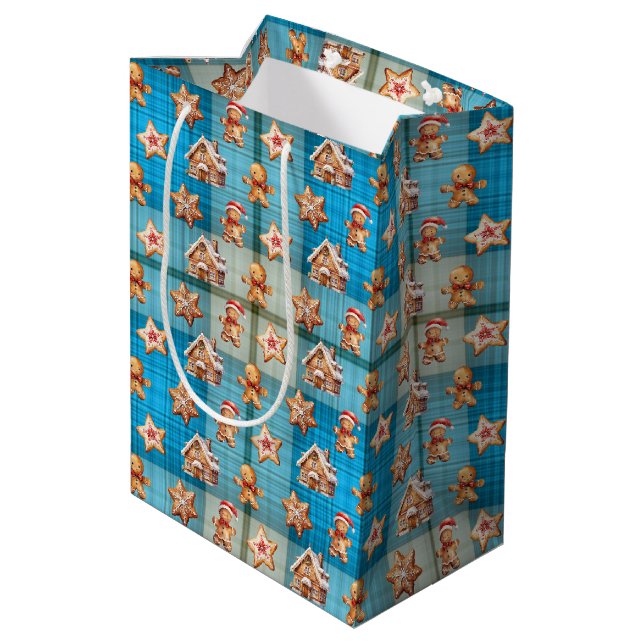 Weihnachts-Lebkuchenhäuser und Männer Mittlere Geschenktüte (Rückseite Schrägansicht)