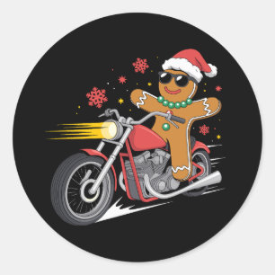 Weihnachts-Lebkuchenmann-Motorrad-Biker-Santa Runder Aufkleber